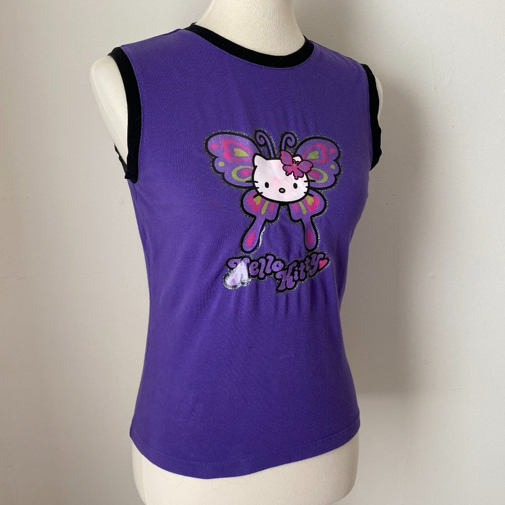 Hello Kitty Sleeveless Baby Tee Shirt Purple with Black size M